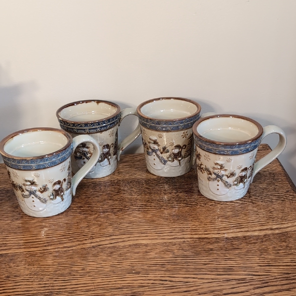 St. Nicholas Square Snowman Mugs - Cream and Brown